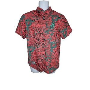Killer Acid x Santa Cruz Button Up Shirt M Pink Green Graphic Art Skate VTG